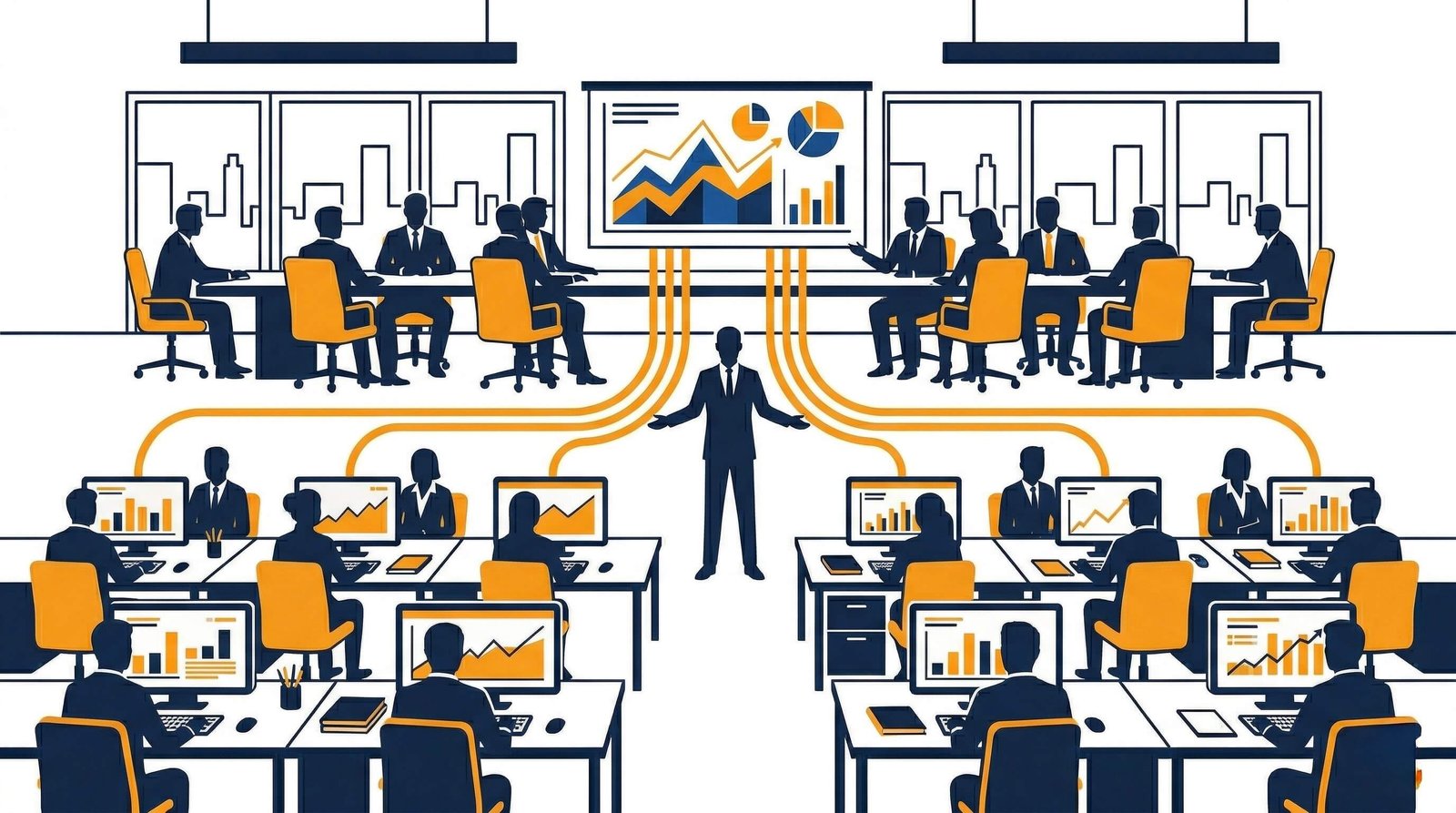 Responsable de Operaciones coordinando equipo en despacho profesional