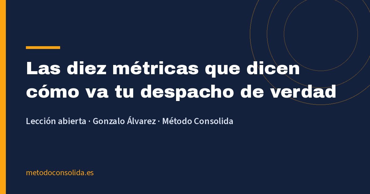Portada del vídeo: las diez métricas que dicen cómo va tu despacho de verdad, lección abierta de Gonzalo Álvarez para Método Consolida